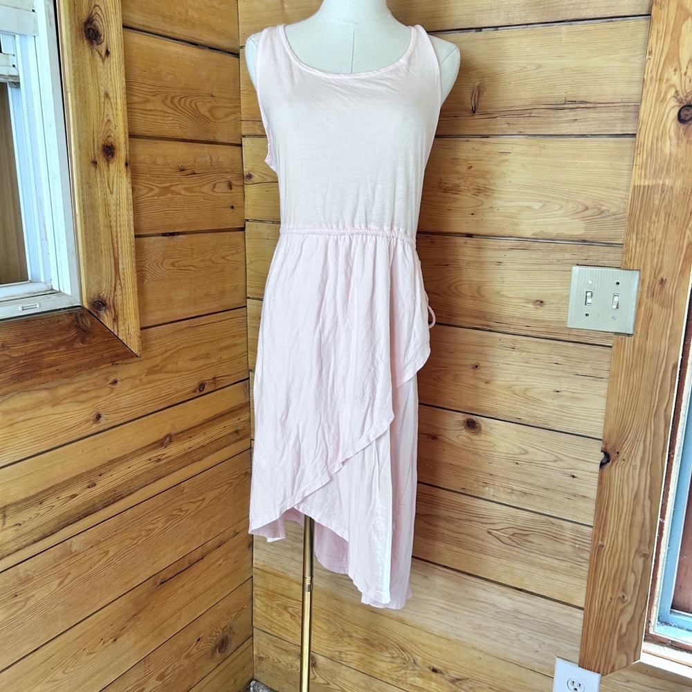 Asymmetrical Hem Wrap Dress Womens Large Pastel Pink Organic Cotton Synergy